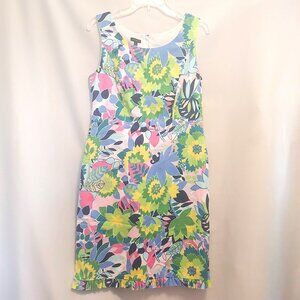TALBOTS Sleeveless Sheath Blue/Green/Pink Floral Dress  Size 8
